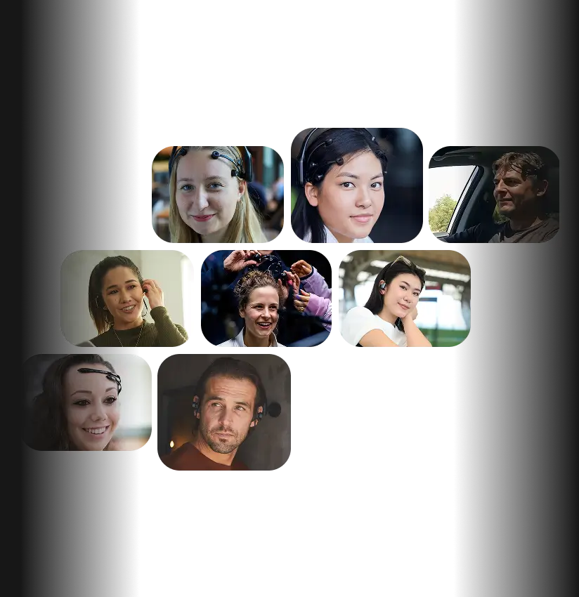 Collection of people wearing Emotiv hardware